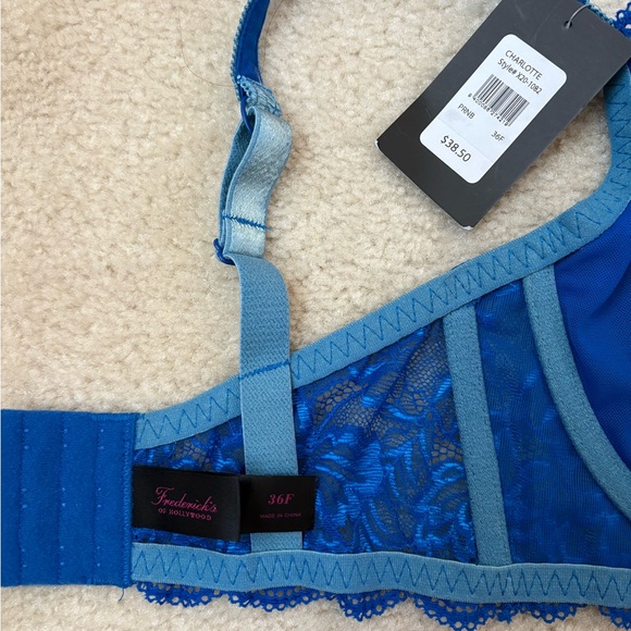 Frederick’s of Hollywood vibrant blue unlined lace bra with underwire, sz 36F - Picture 5 of 6
